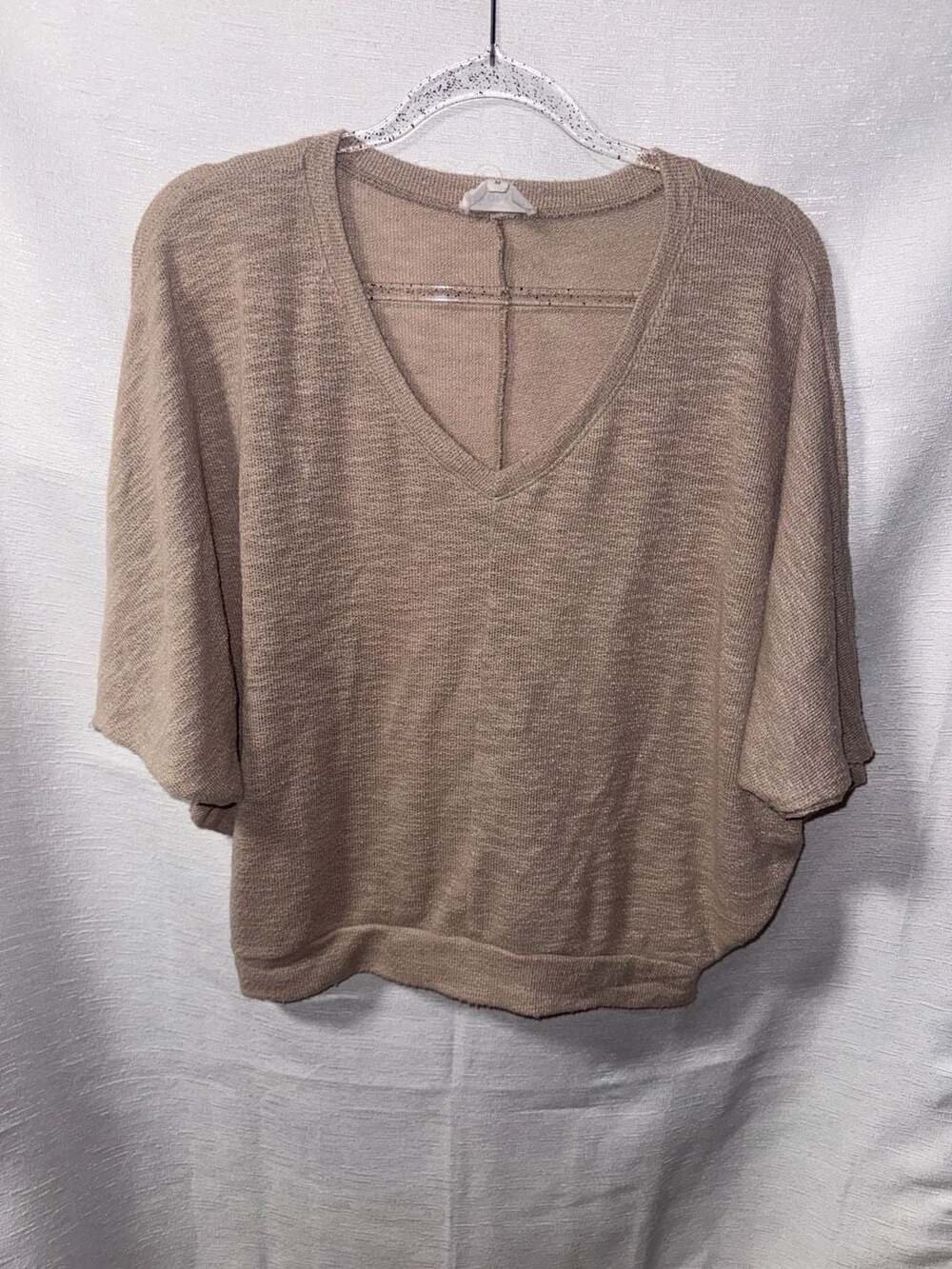 Korye Women's Beige V-Neck Dolman Sleeve Sweater Top